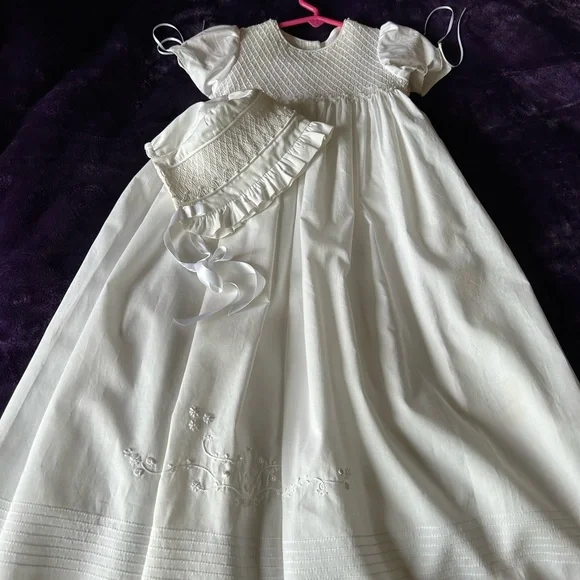 Isabel Garreton Beaded Pearl Christening Gown with Bonnet
